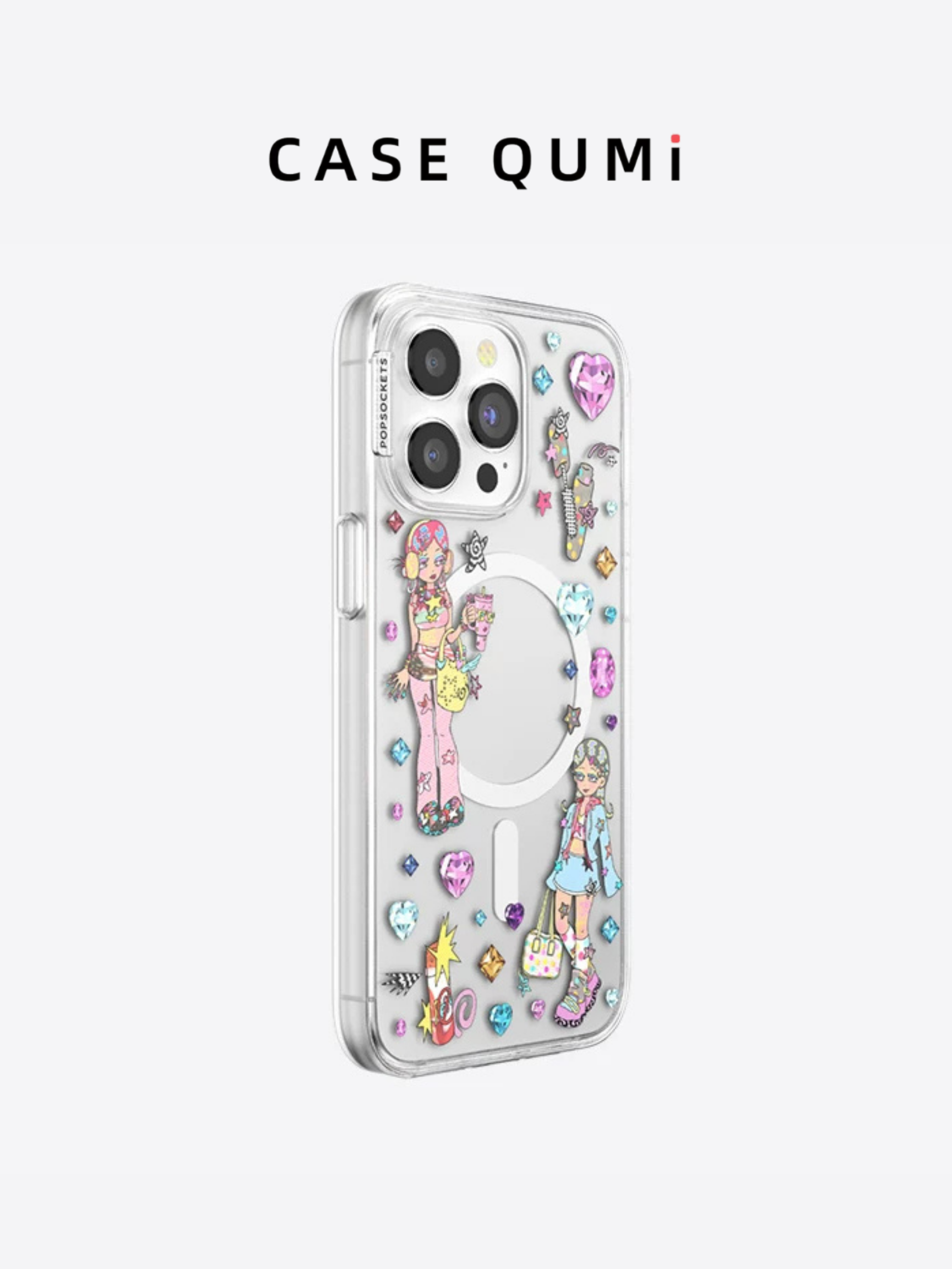 Husă transparentă MagSafe pentru iPhone cu design autocolant PopSocket