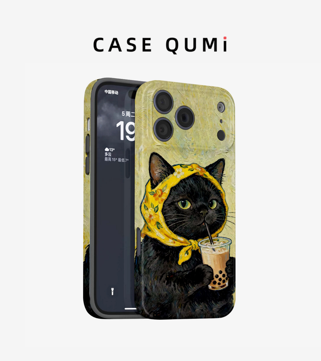 Babushka Cats: Van Gogh Style Bubble Tea MagSafe Compatible iPhone Case