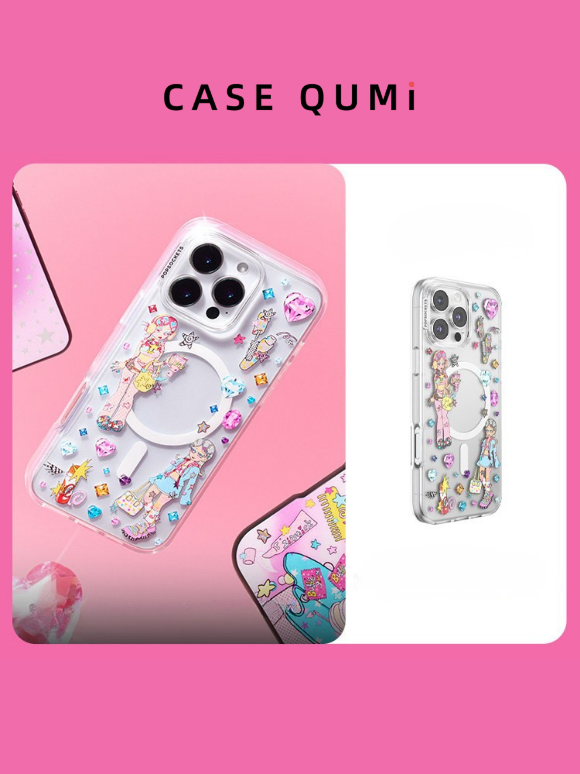 Husă transparentă MagSafe pentru iPhone cu design autocolant PopSocket