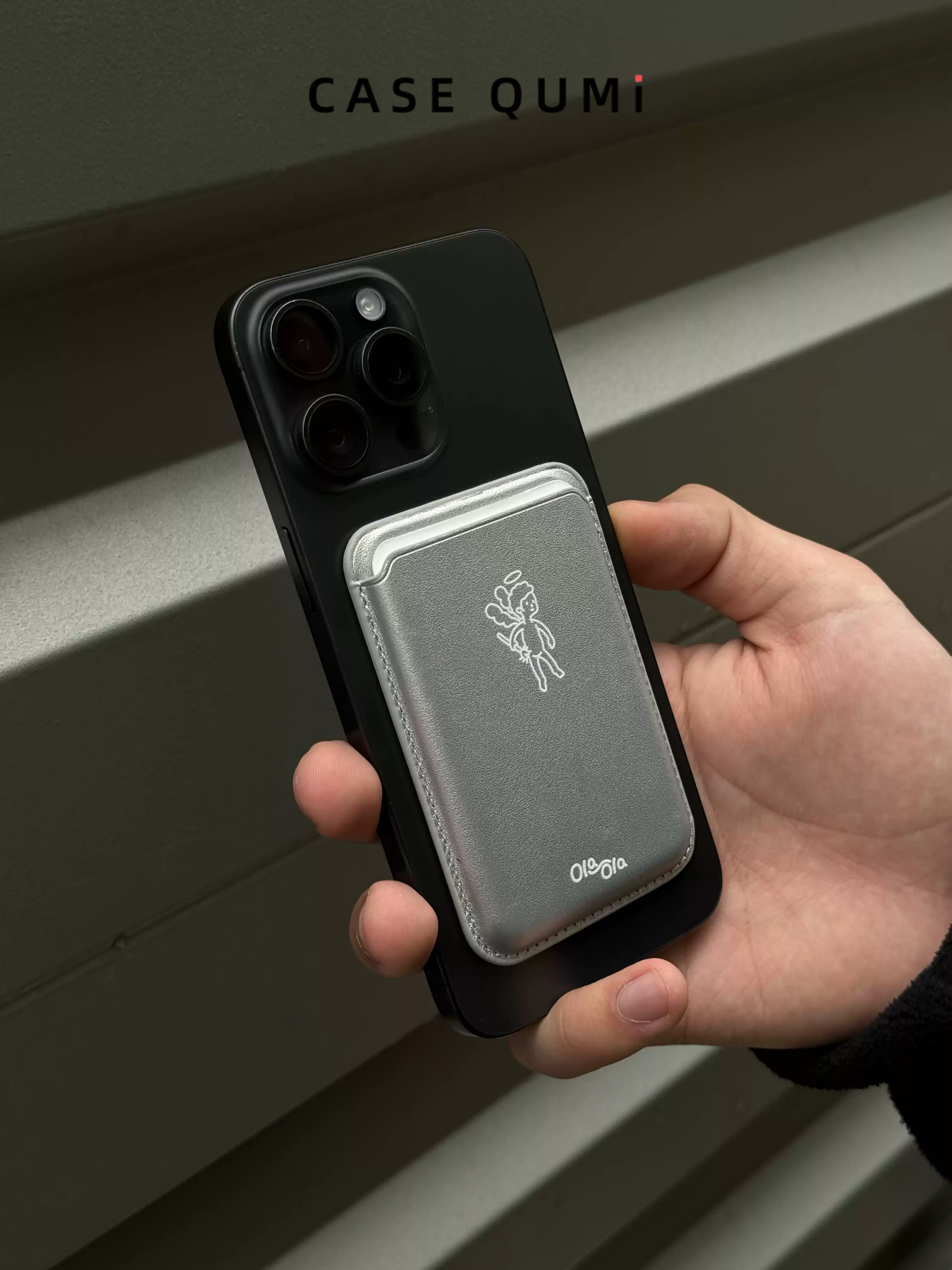 Ola ola Angel Magsafe Deri Gümüş Premium Kart Tutucu