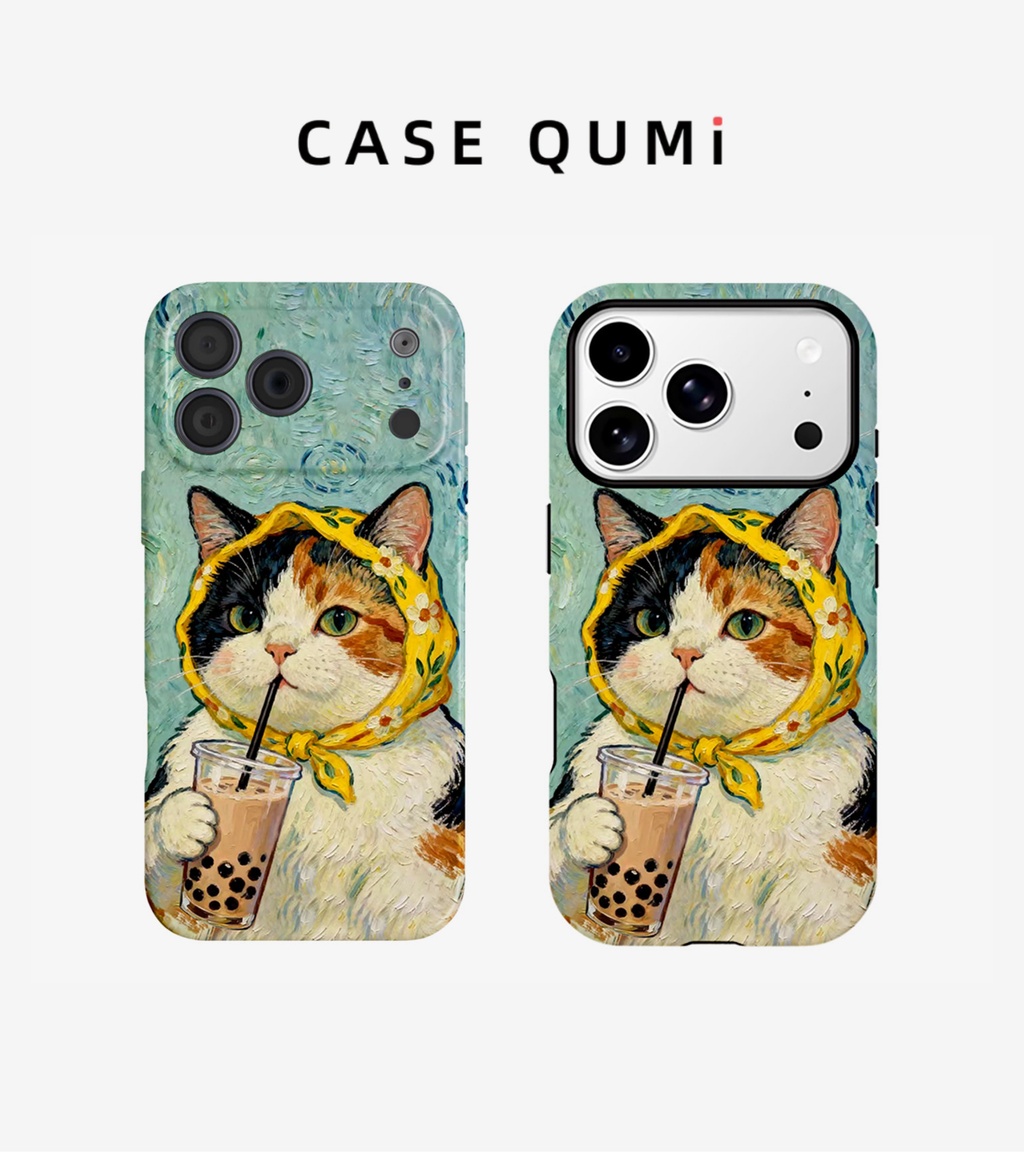 Babushka Cats: Van Gogh Style Bubble Tea MagSafe Compatible iPhone Case