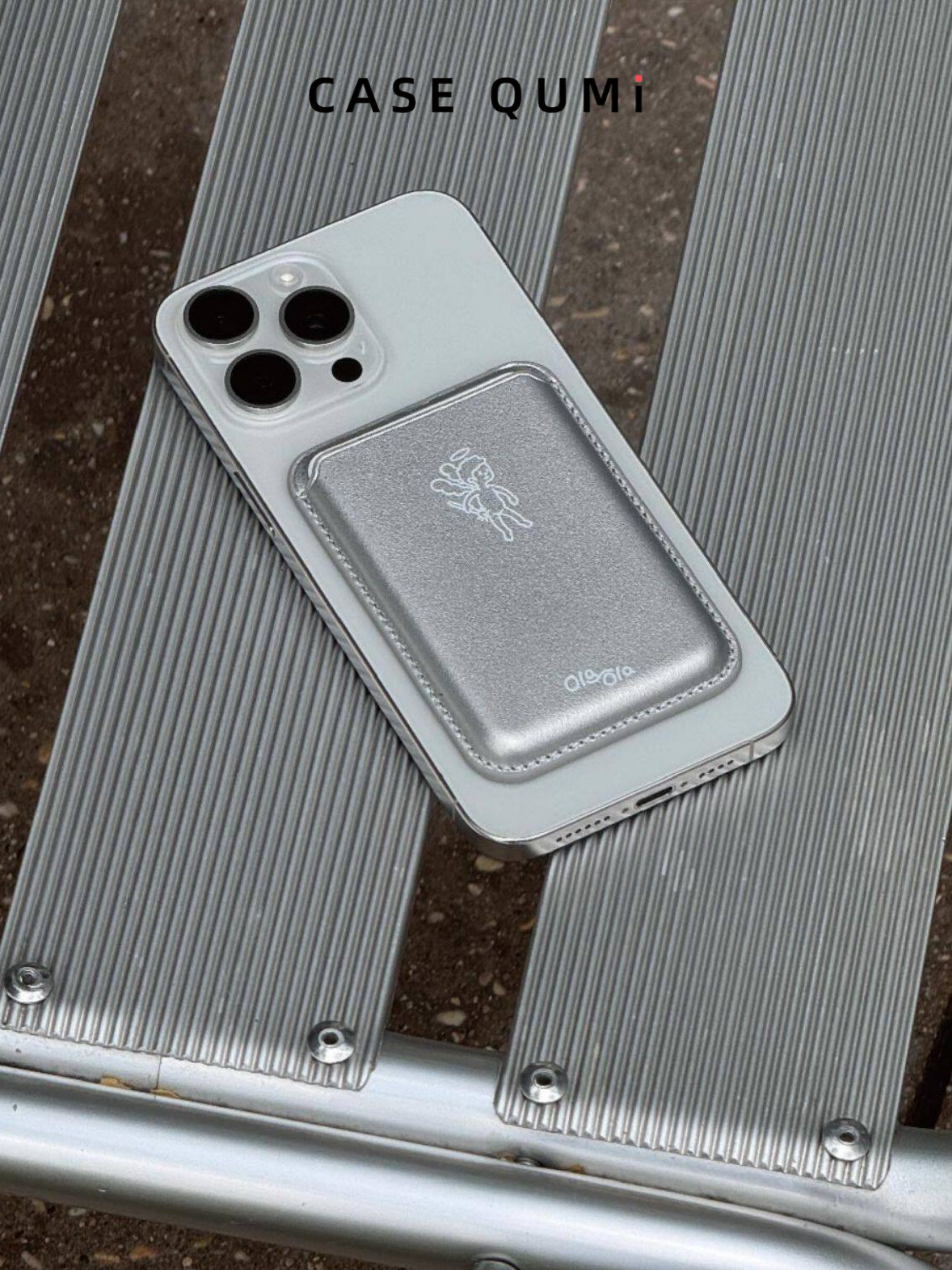 Ola ola Angel Magsafe Deri Gümüş Premium Kart Tutucu