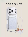 Husă pentru iPhone cu card și șnur, cu imprimeu cu litere albe