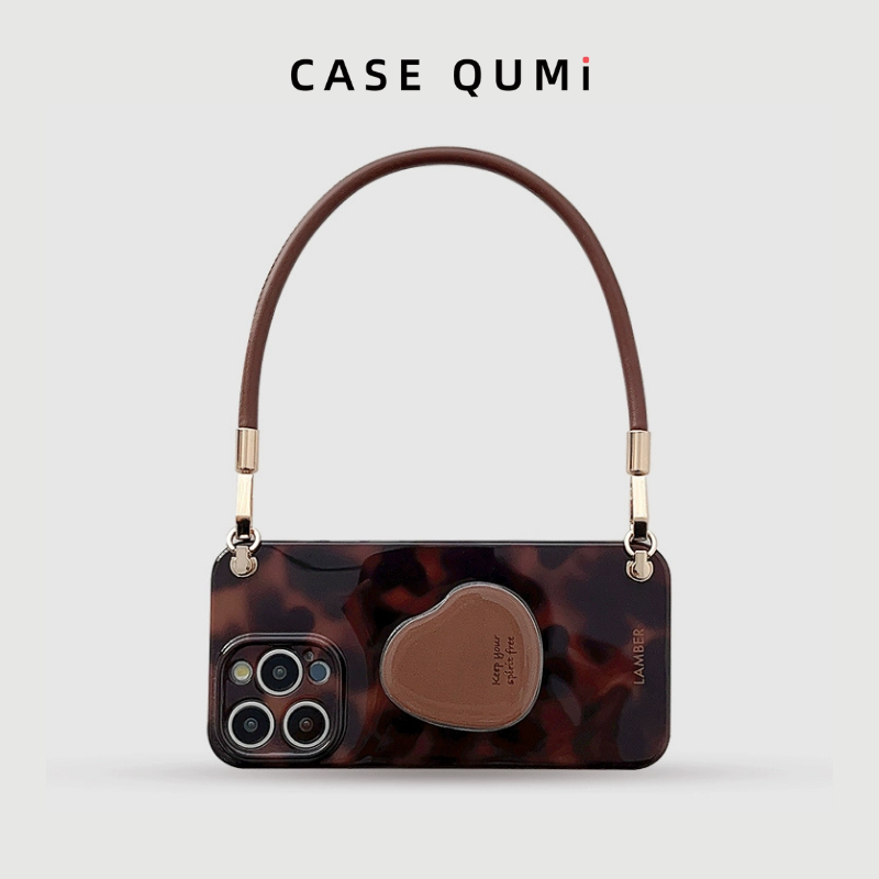 Koyu Kahverengi Kehribar Standlı İphone Kılıfı