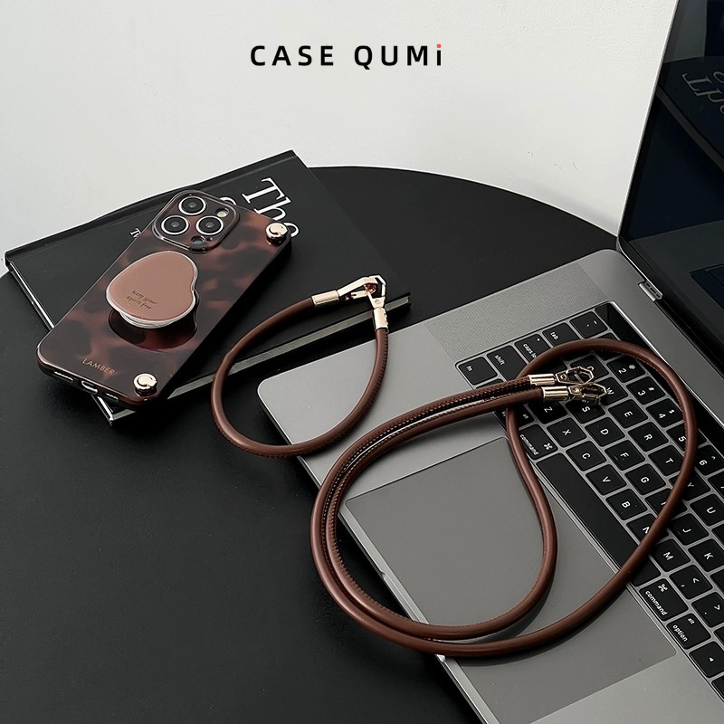 Koyu Kahverengi Kehribar Standlı İphone Kılıfı