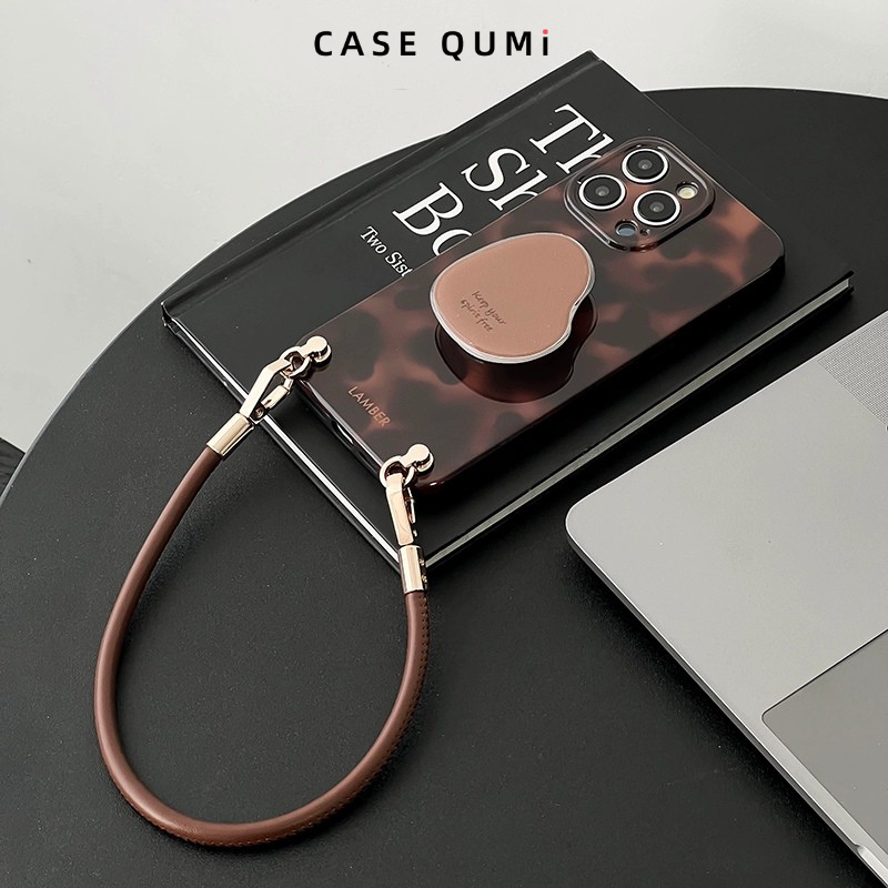 Koyu Kahverengi Kehribar Standlı İphone Kılıfı