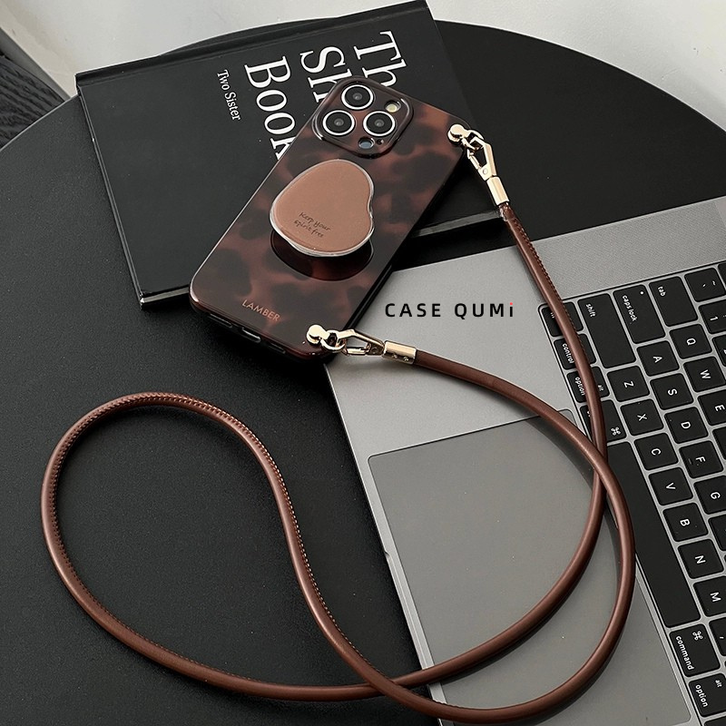 Koyu Kahverengi Kehribar Standlı İphone Kılıfı