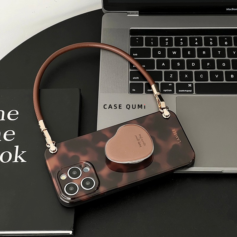 Koyu Kahverengi Kehribar Standlı İphone Kılıfı