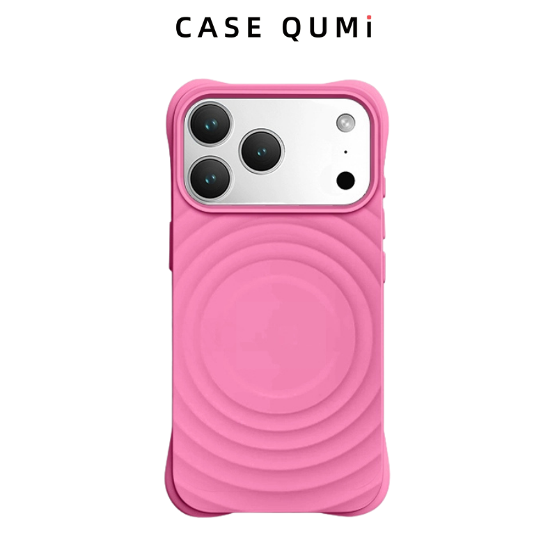 Dalgalı Tasarım Silikon Magsafe Koruyucu Kılıf - Koyu Pembe