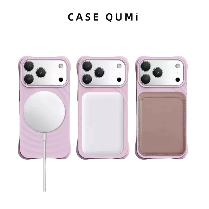 Dalgalı Tasarım Silikon Magsafe Koruyucu Kılıf - Pembe