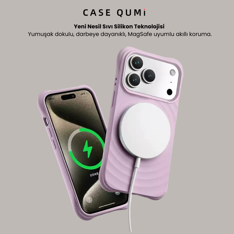 Dalgalı Tasarım Silikon Magsafe Koruyucu Kılıf - Siyah