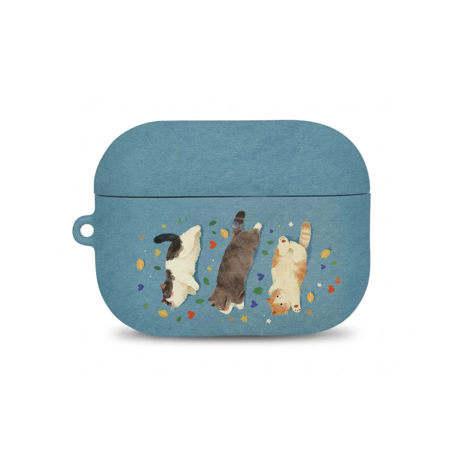 Keshami Mavi Mat Kedi Desenli AirPods Kılıfı