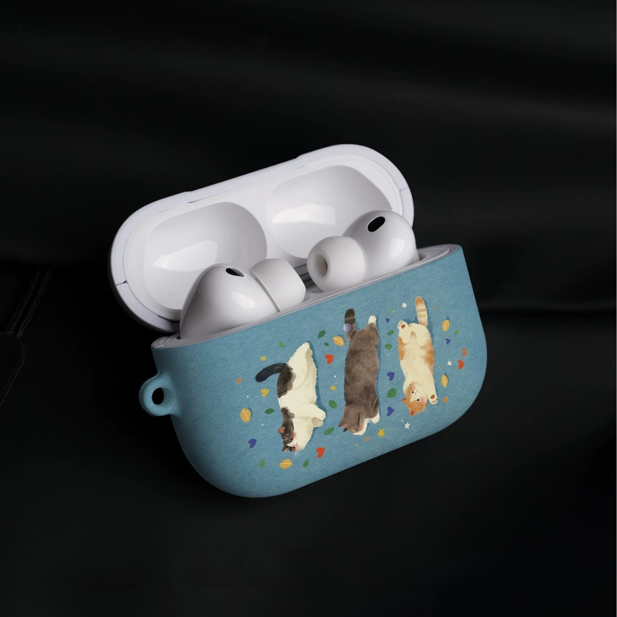 Keshami Mavi Mat Kedi Desenli AirPods Kılıfı