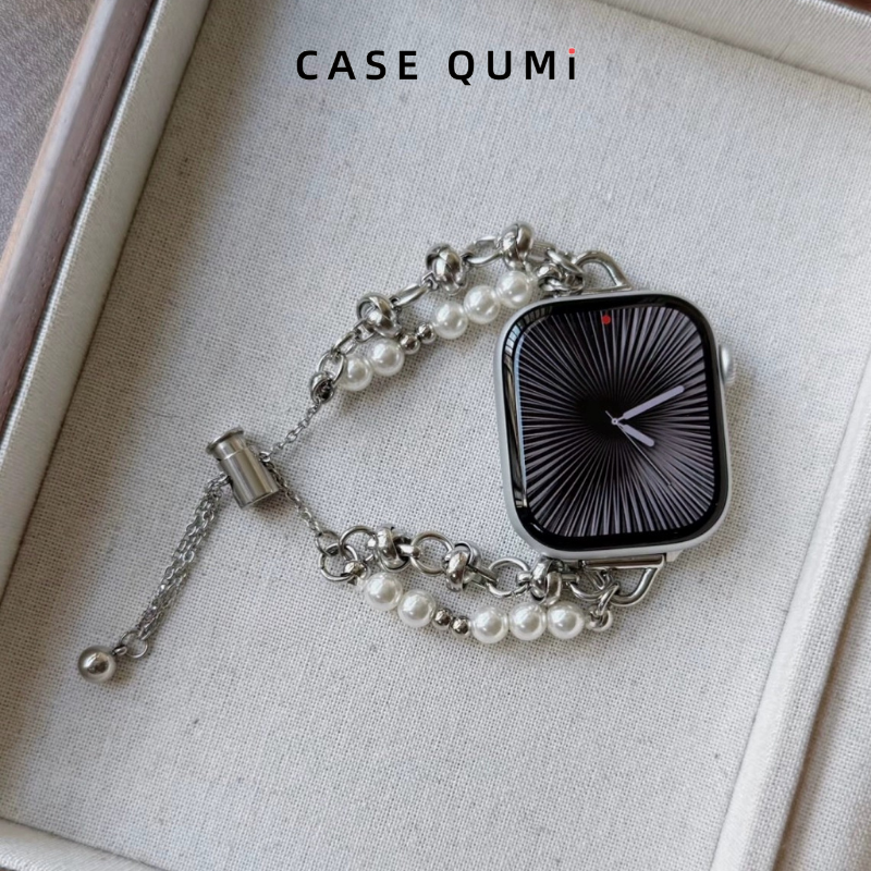 Lüks İnci ve Zincir Bilezik Apple Watch Kordonu