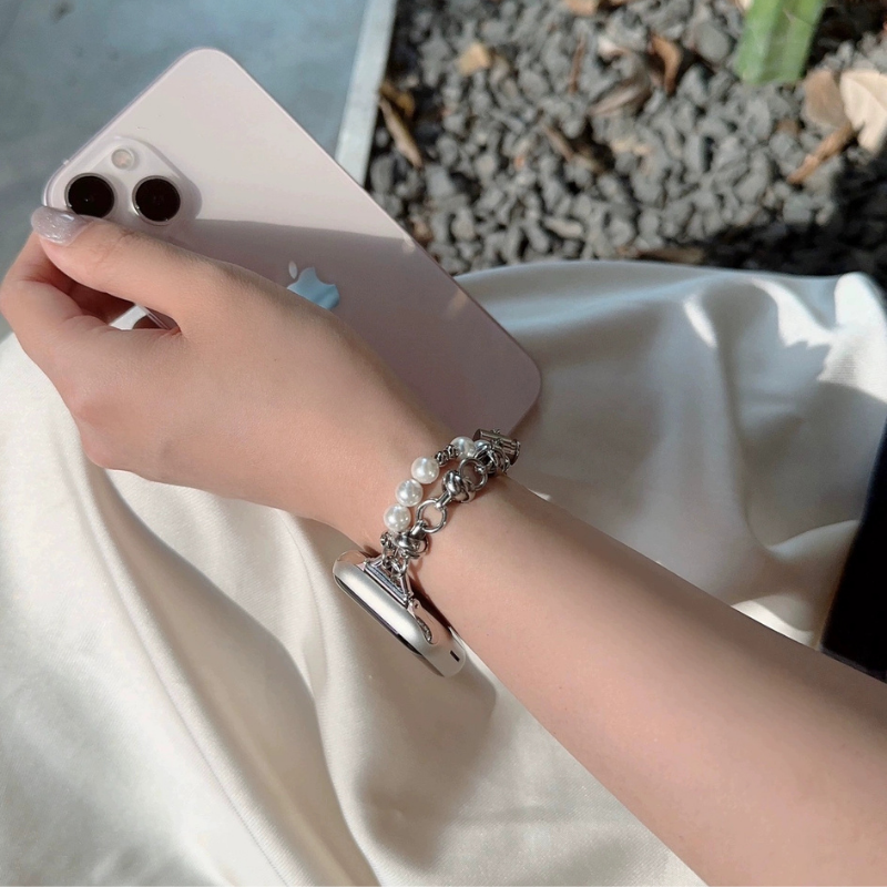 Lüks İnci ve Zincir Bilezik Apple Watch Kordonu