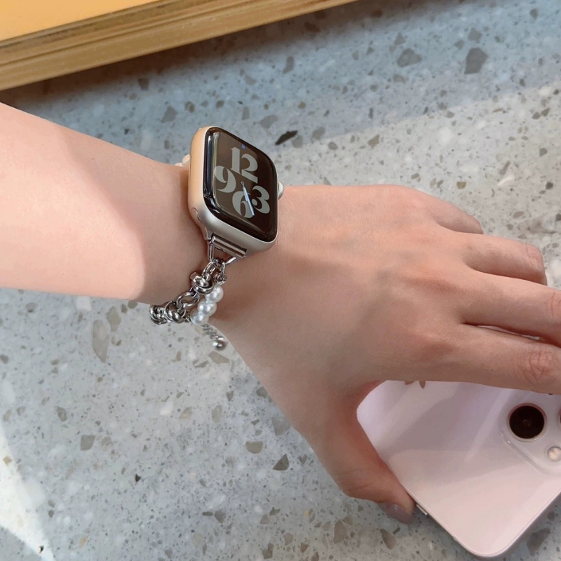Lüks İnci ve Zincir Bilezik Apple Watch Kordonu