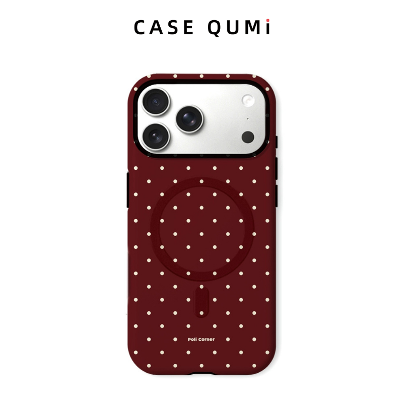 Polka Dot Puantiyeli Orijinal Tasarım İphone Kılıfı- Bordo