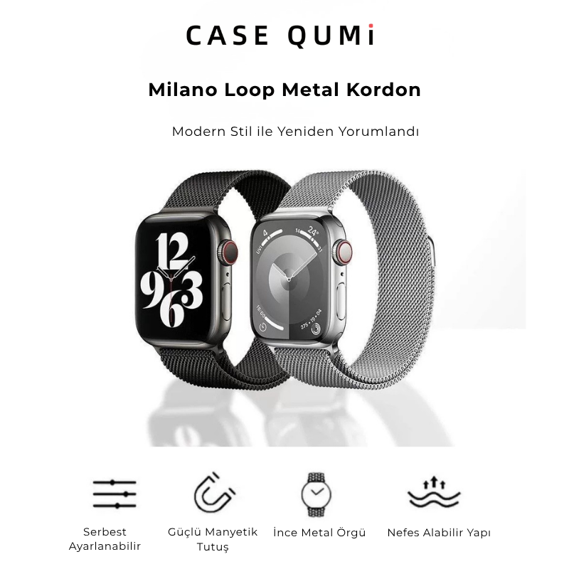 Apple Watch Metal Manyetik Kordon -Milano Loop Grafit
