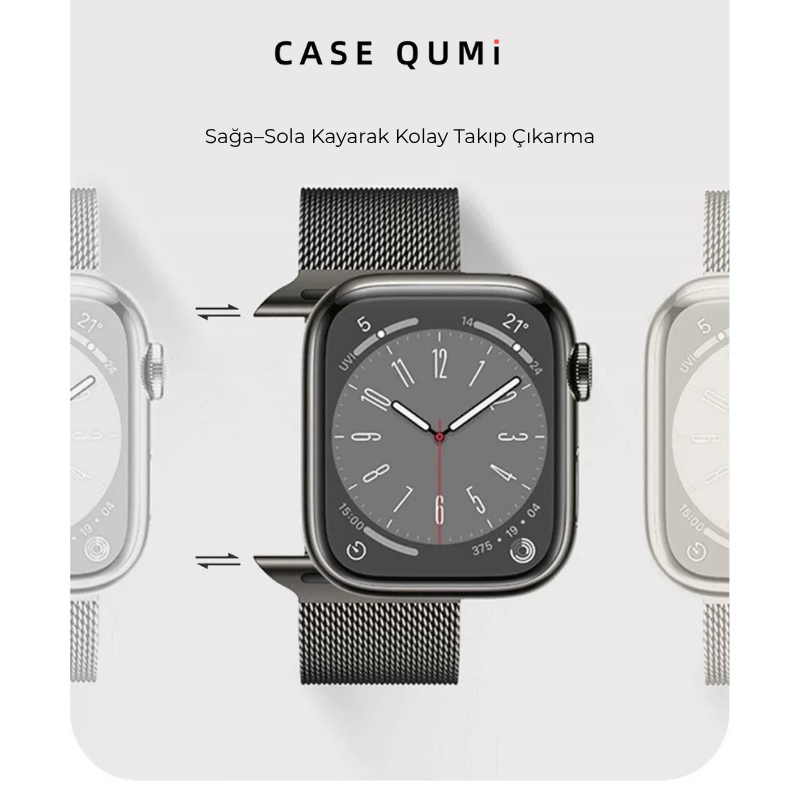 Apple Watch Metal Manyetik Kordon - Çift Katlı Stil Oval Toka (Gümüş)