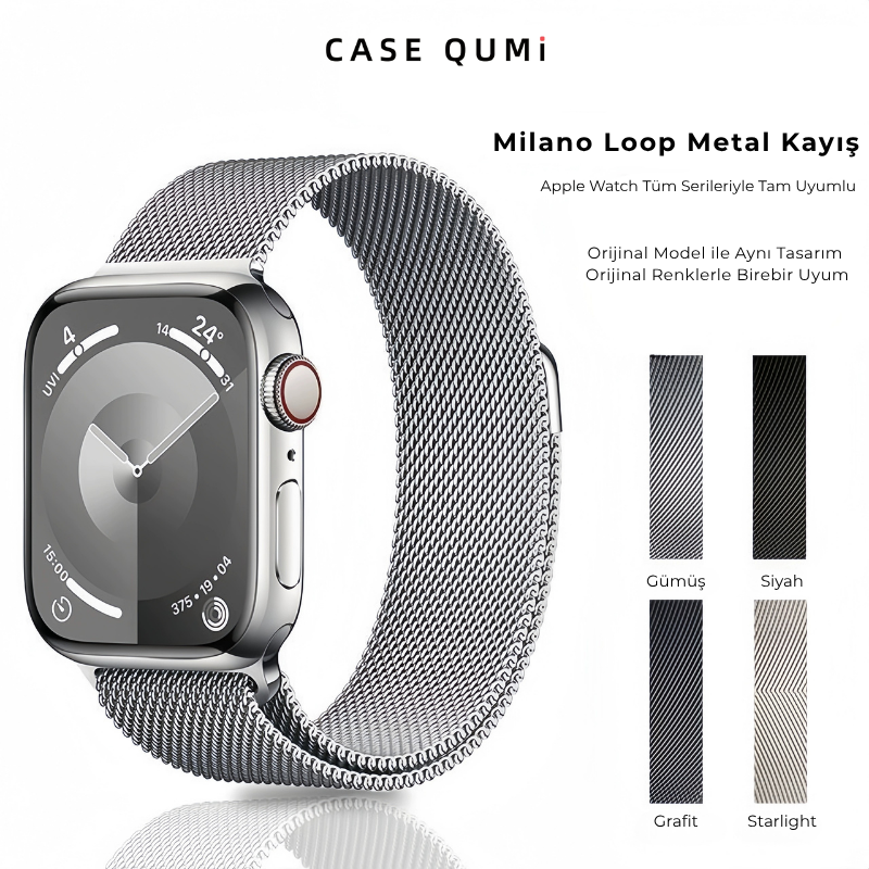 Apple Watch Metal Manyetik Kordon -Milano Loop Gece Yarısı
