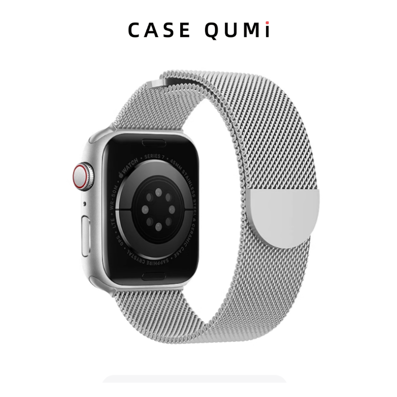 Apple Watch Metal Manyetik Kordon - Çift Katlı Stil Oval Toka (Gümüş)